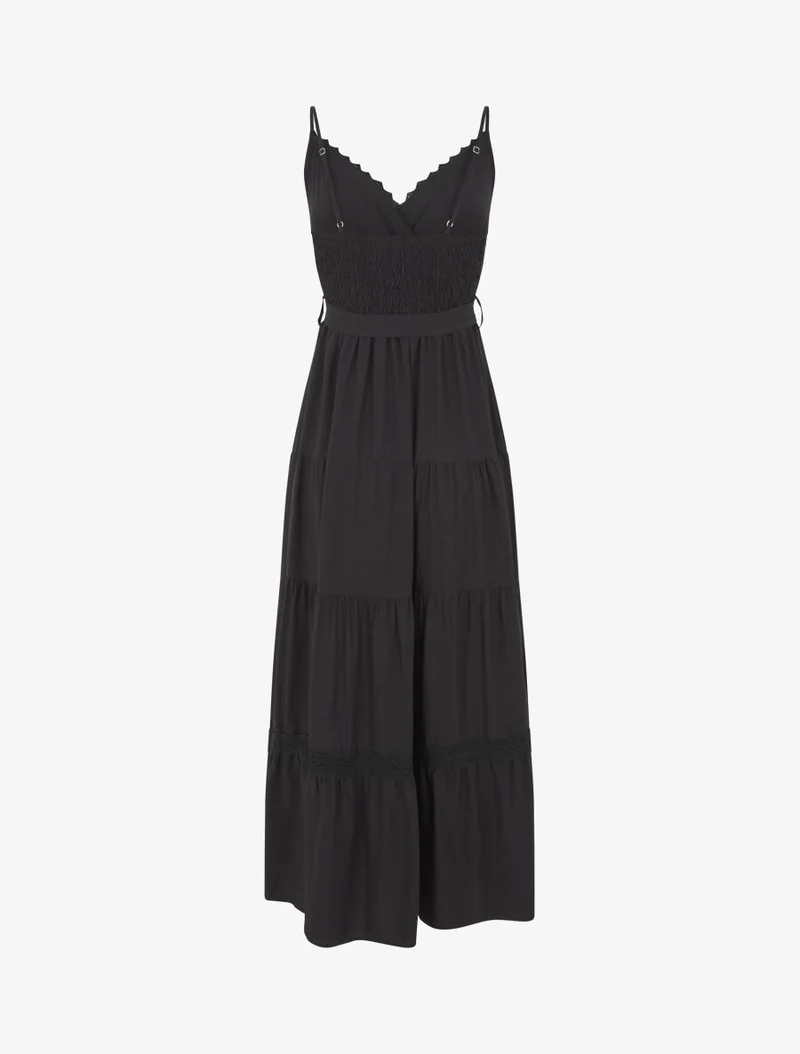 Robe longue unie élastiquée - Noir