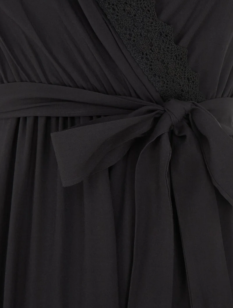 Robe longue unie élastiquée - Noir