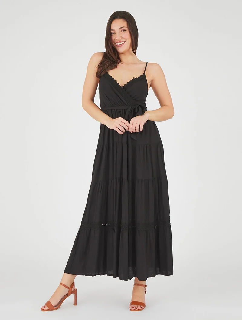 Robe longue unie élastiquée - Noir