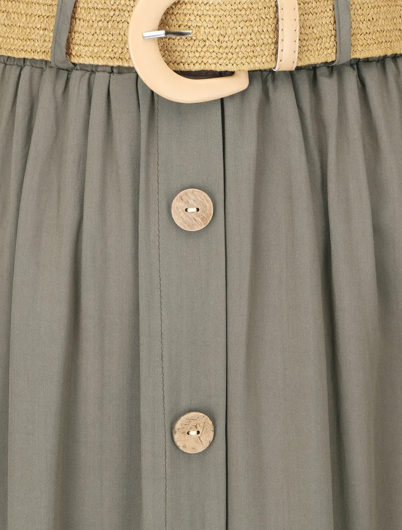 Jupe longue à boutons décoratifs - Kaki