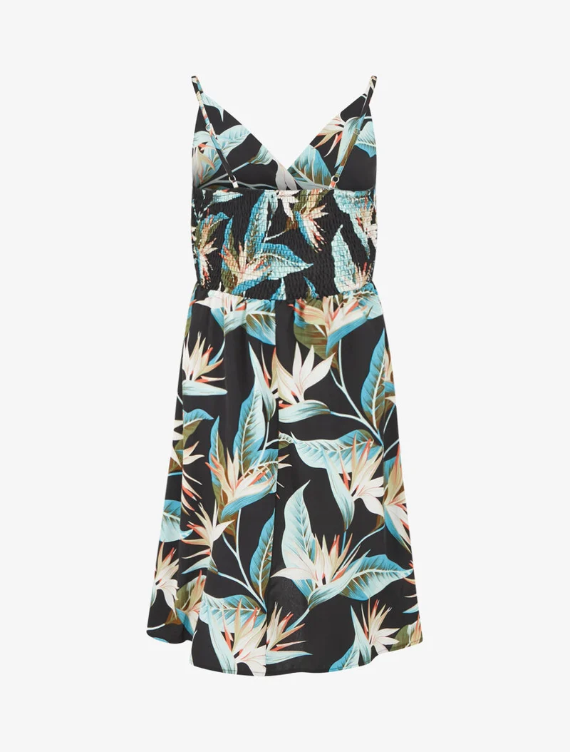 Robe mi-longue imprimé feuilles - Noir