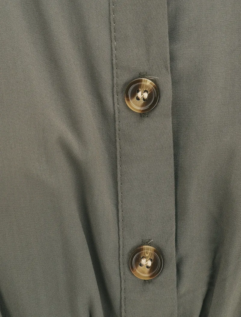 Robe chemise longue évasée et unie - Kaki