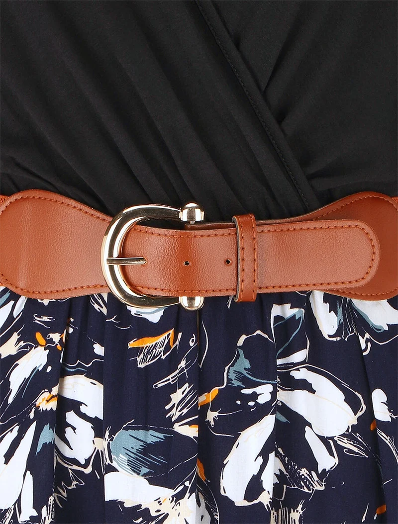 Robe mi-longue sans manches imprimé floral - Marine