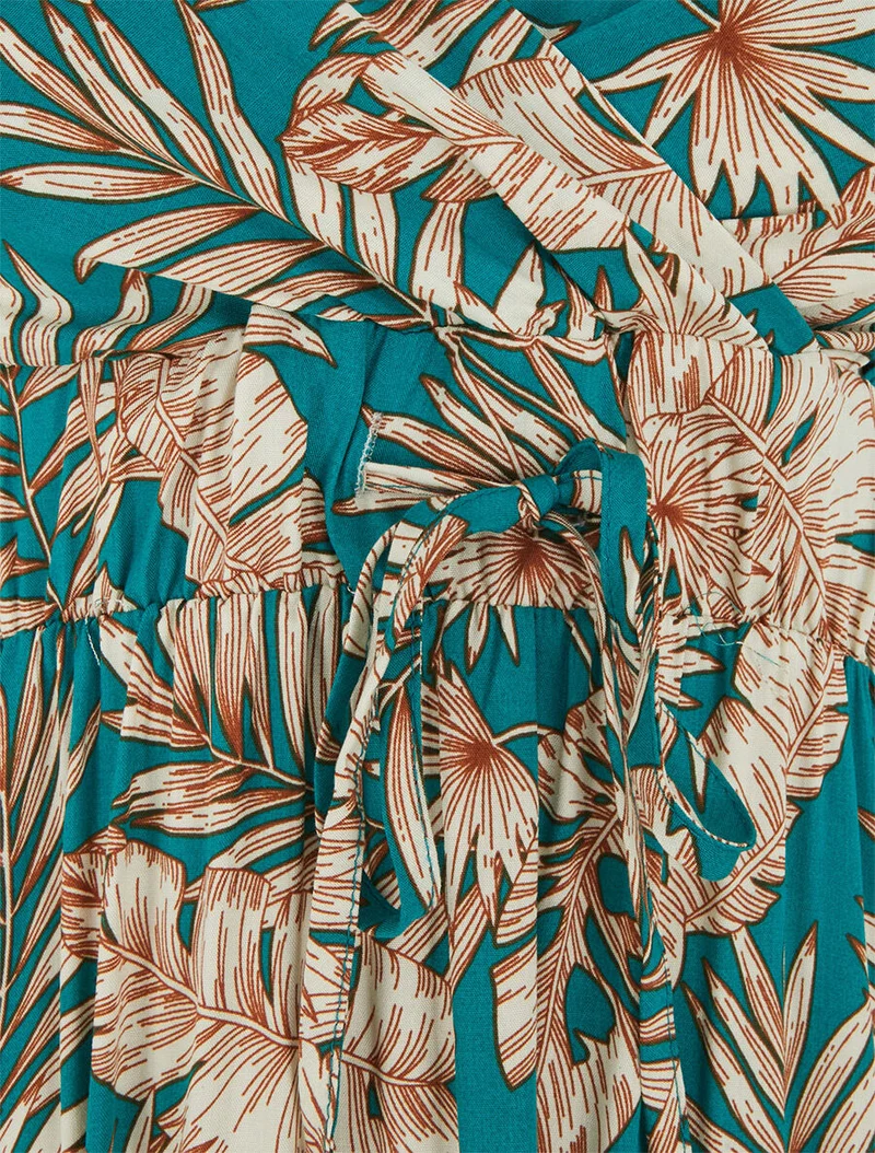 Robe longue imprimé feuillage - Bleu canard