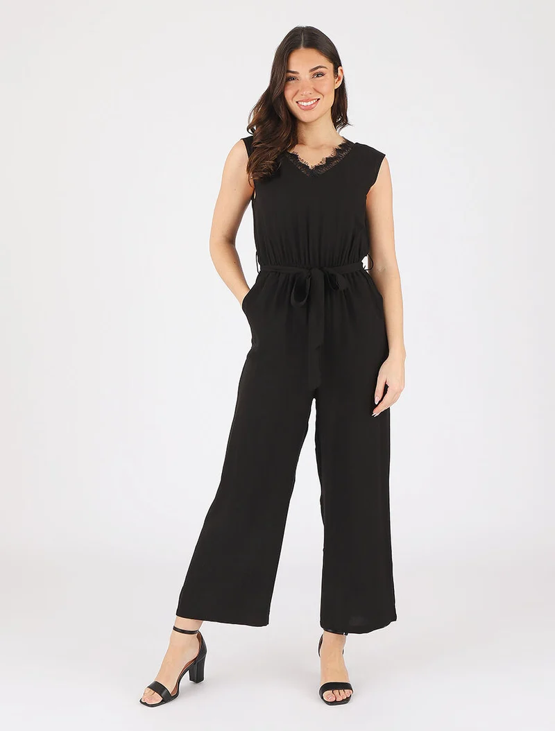 Combinaison ample sans manches col V - Noir
