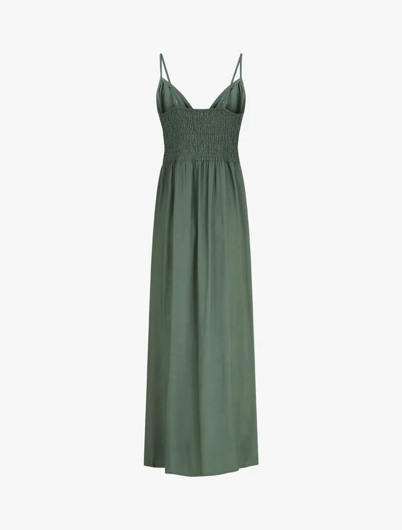 Robe longue unie à boutons décoratifs - Vert