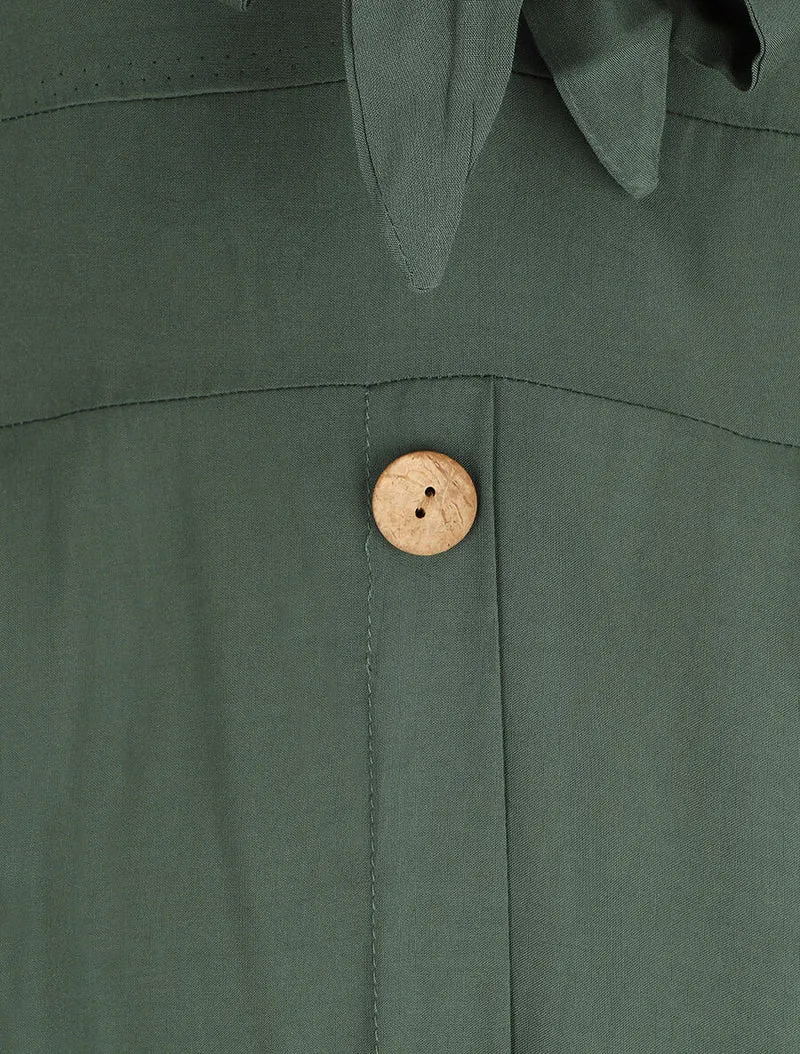 Robe longue unie à boutons décoratifs - Vert