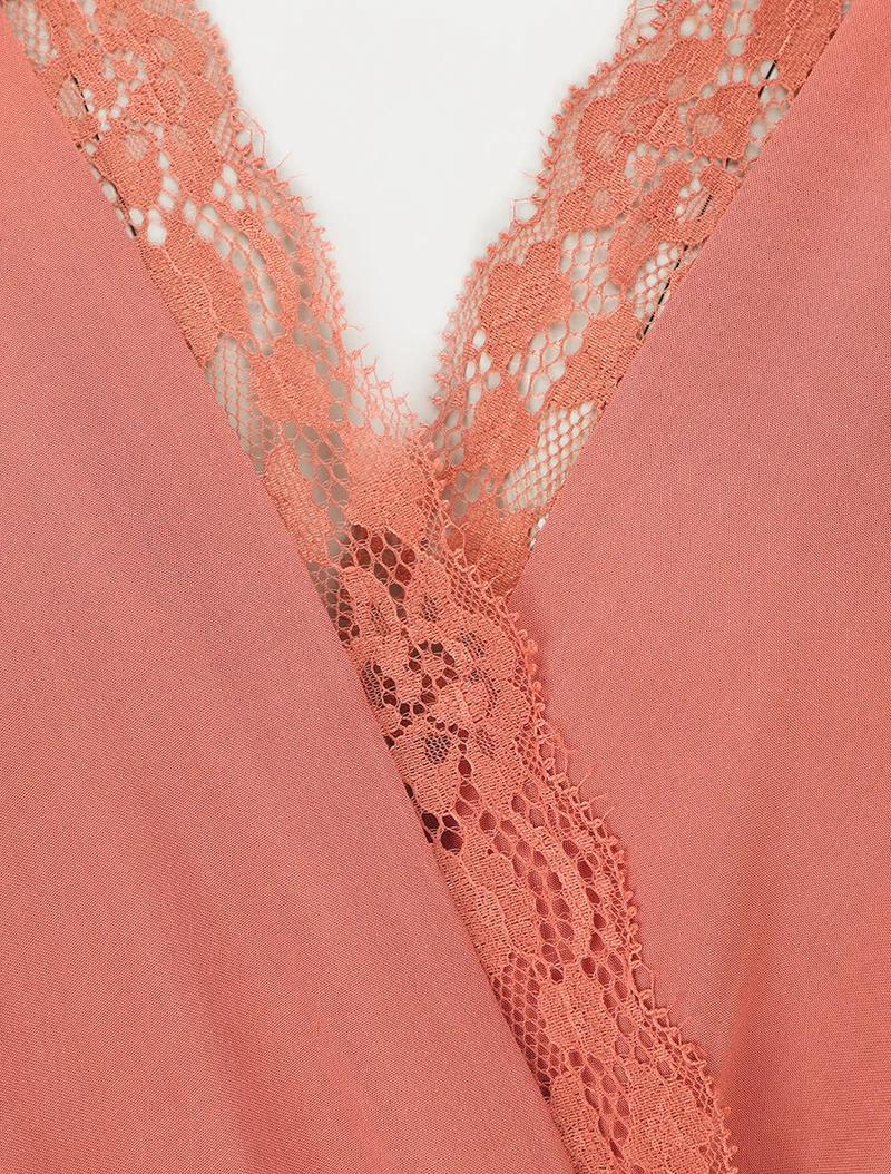 Combinaison ample sans manches col cache-coeur - Vieux rose
