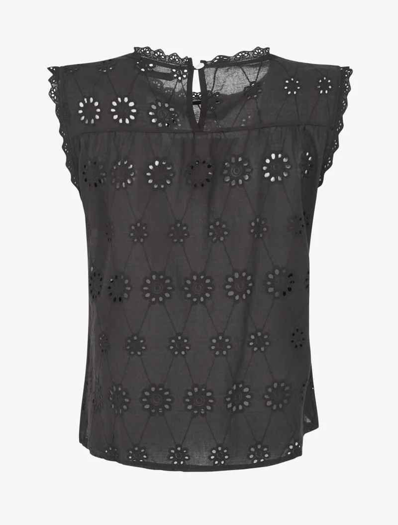 Top droit en broderie anglaise - Noir
