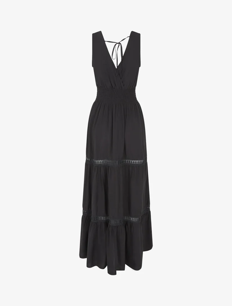 Robe longue élastiquée et liens à nouer - Noir