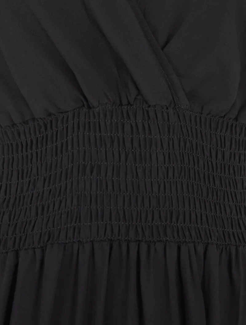 Robe longue élastiquée et liens à nouer - Noir