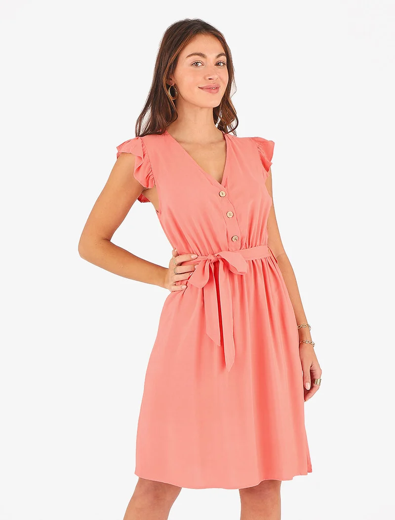 Robe mi-longue unie - Corail