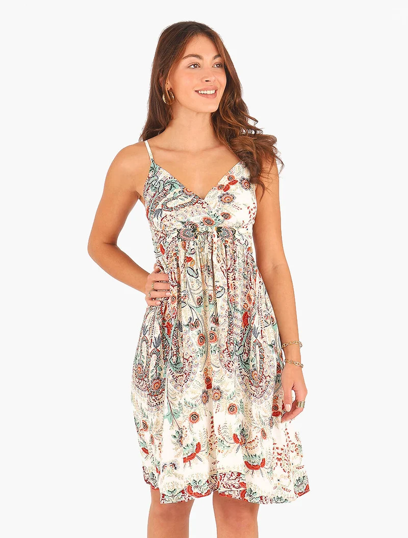 Robe courte à imprimé fleuri - Blanc