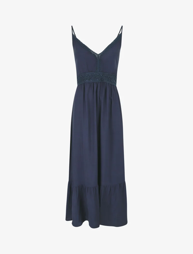 Robe longue unie à fines bretelles - Marine
