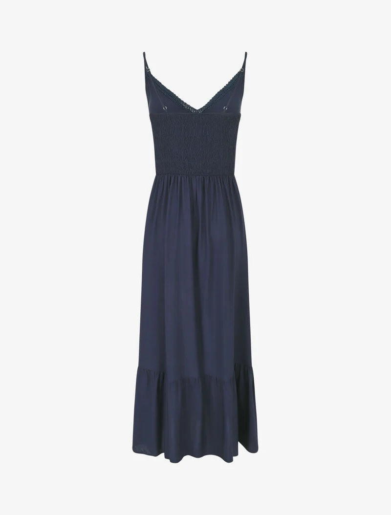 Robe longue unie à fines bretelles - Marine