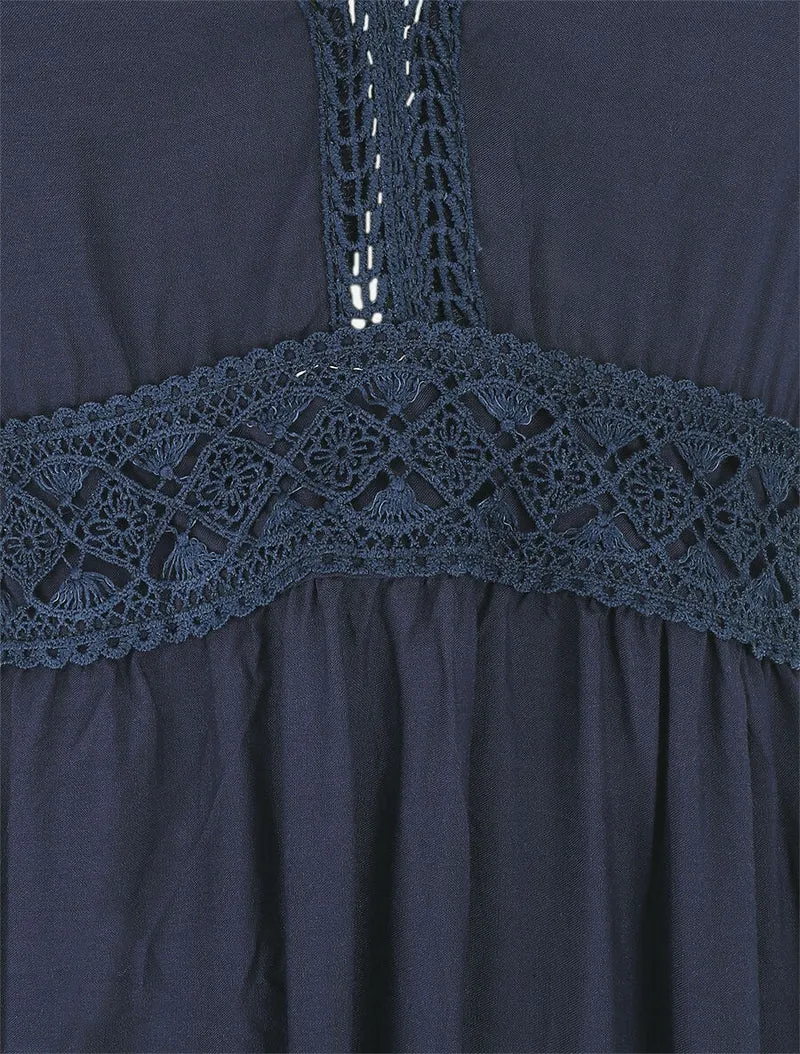 Robe longue unie à fines bretelles - Marine