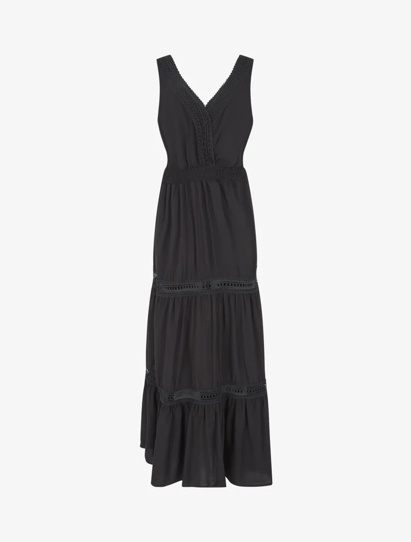 Robe longue unie ajourée - Noir