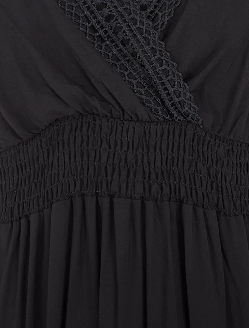 Robe longue unie ajourée - Noir