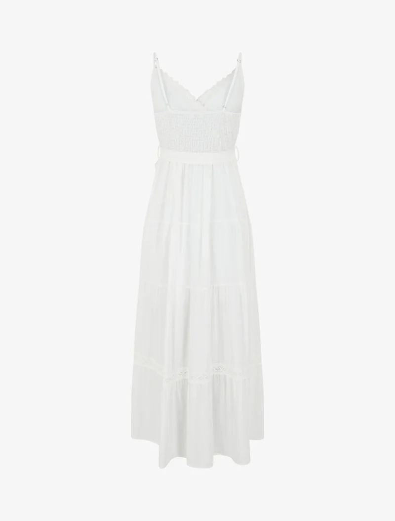Robe longue unie élastiquée - Blanc