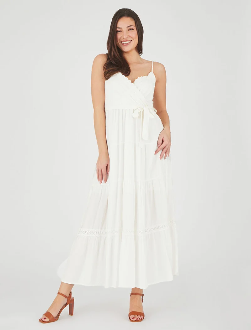 Robe longue unie élastiquée - Blanc