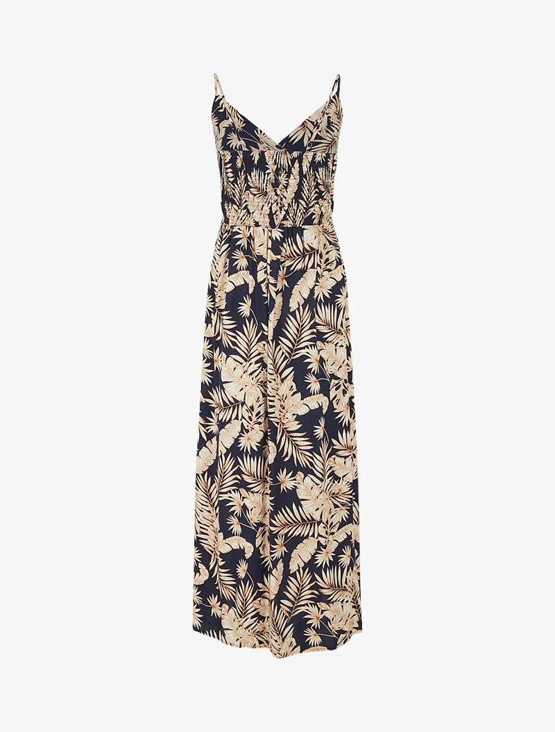 Robe longue imprimé feuillage - Marine