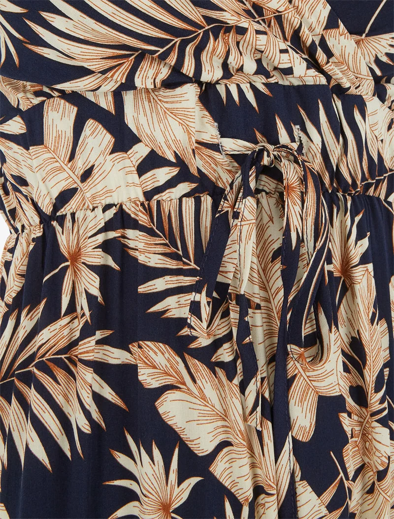 Robe longue imprimé feuillage - Marine