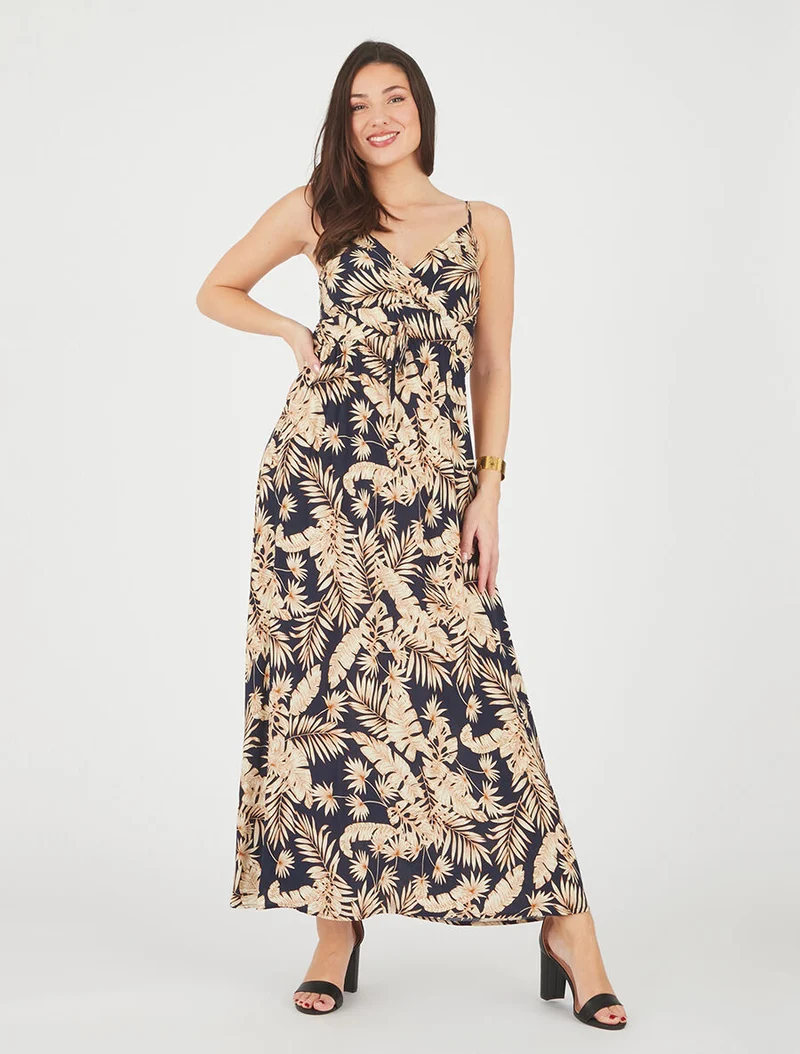 Robe longue imprimé feuillage - Marine