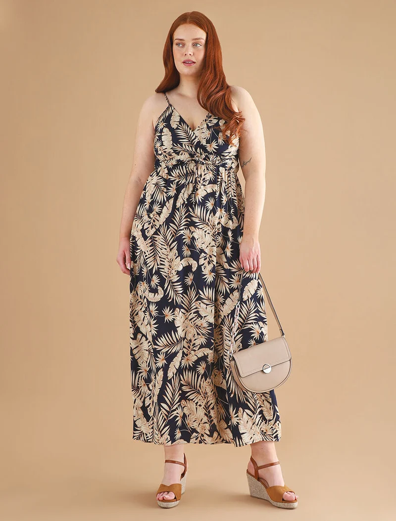 Robe longue imprimé feuillage - Marine