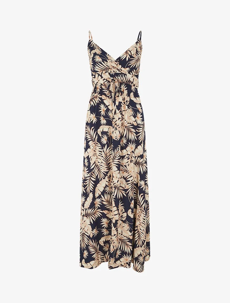 Robe longue imprimé feuillage - Marine