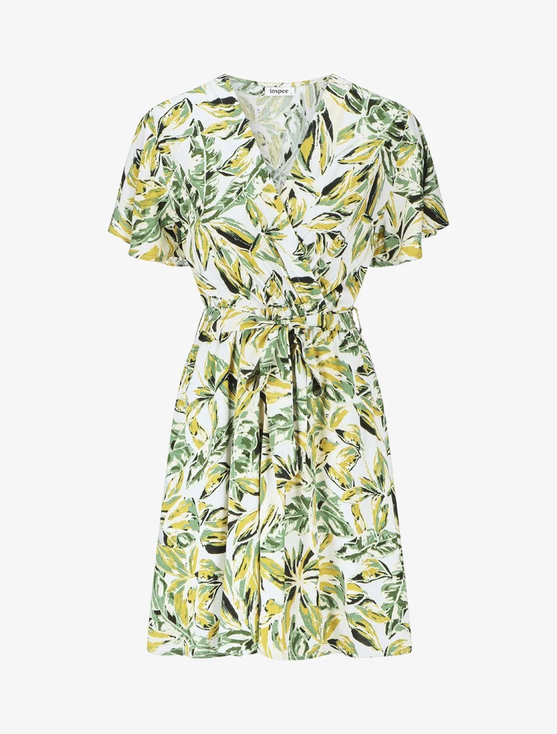 Robe mi-longue imprimé feuillage - Vert