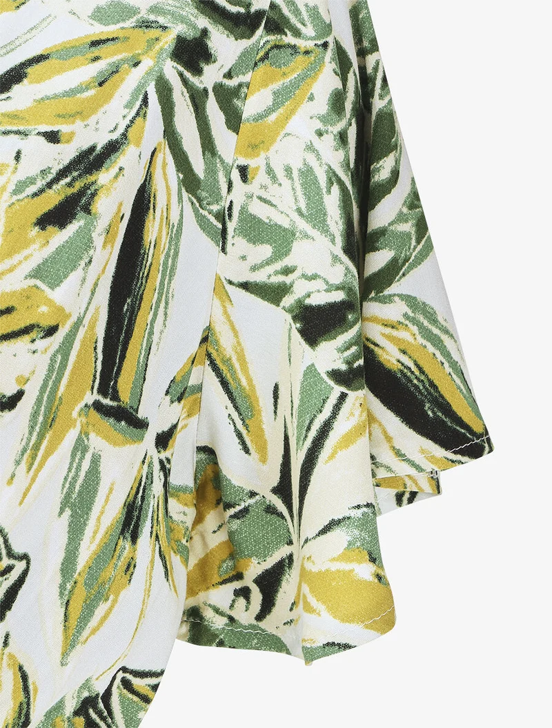 Robe mi-longue imprimé feuillage - Vert