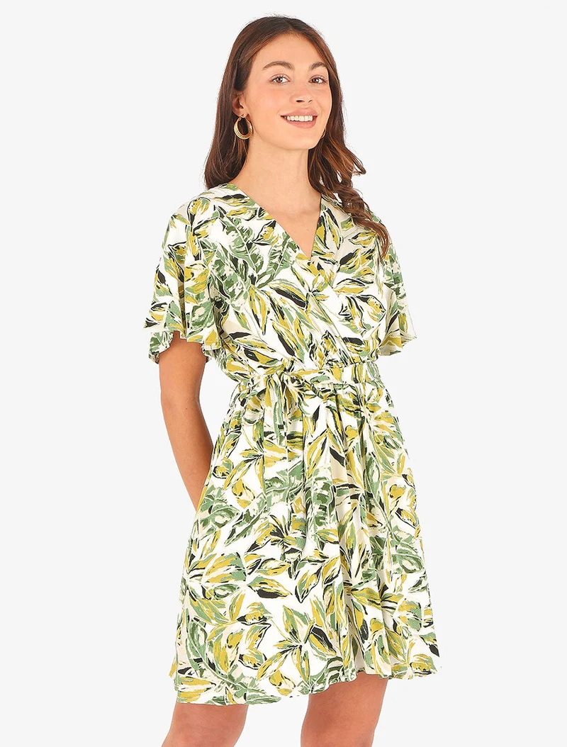 Robe mi-longue imprimé feuillage - Vert