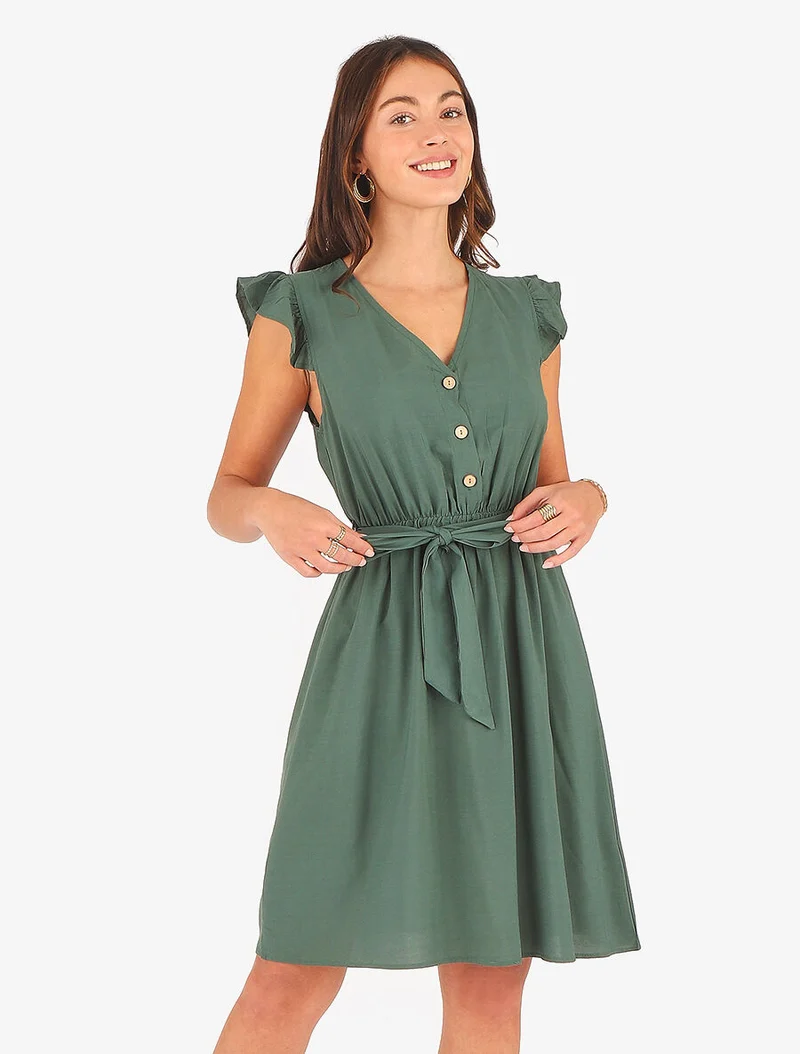 Robe mi-longue unie - Vert sapin