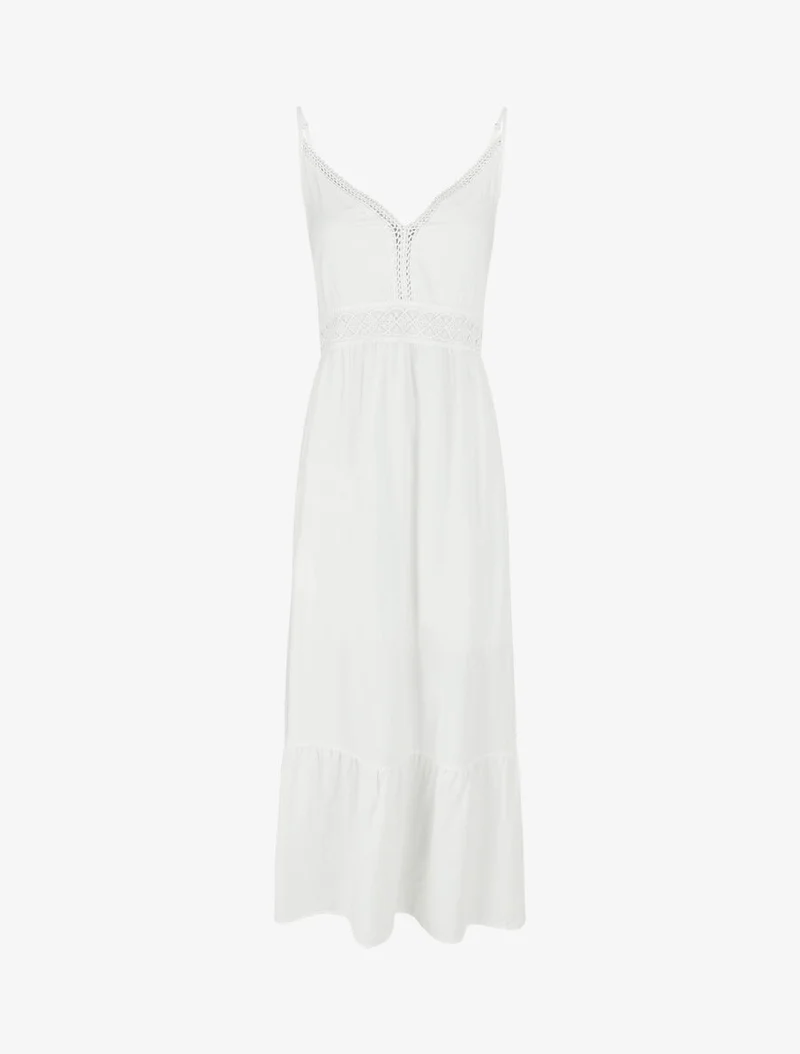 Robe longue unie à fines bretelles - Blanc