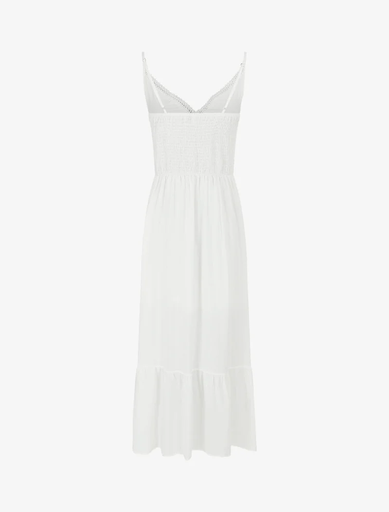 Robe longue unie à fines bretelles - Blanc