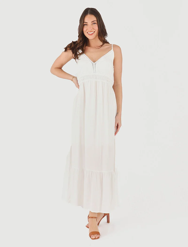 Robe longue unie à fines bretelles - Blanc
