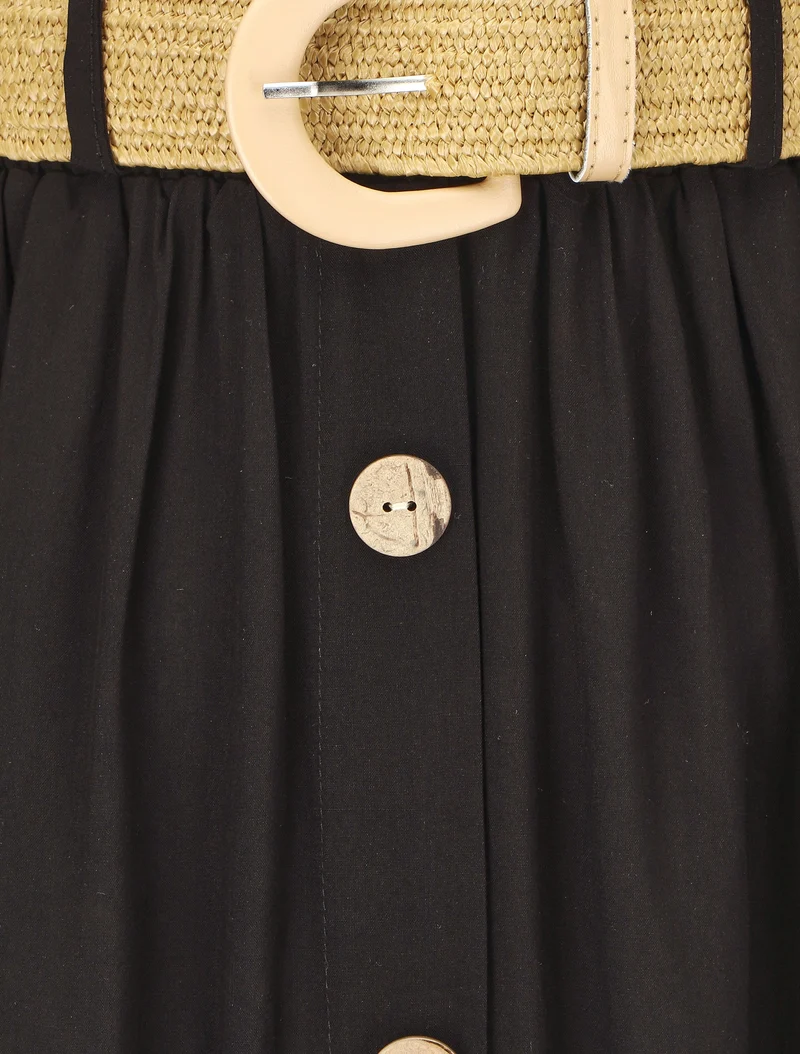 Jupe longue à boutons décoratifs - Noir