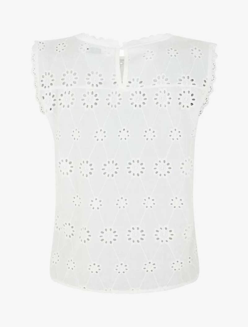 Top droit en broderie anglaise - Blanc