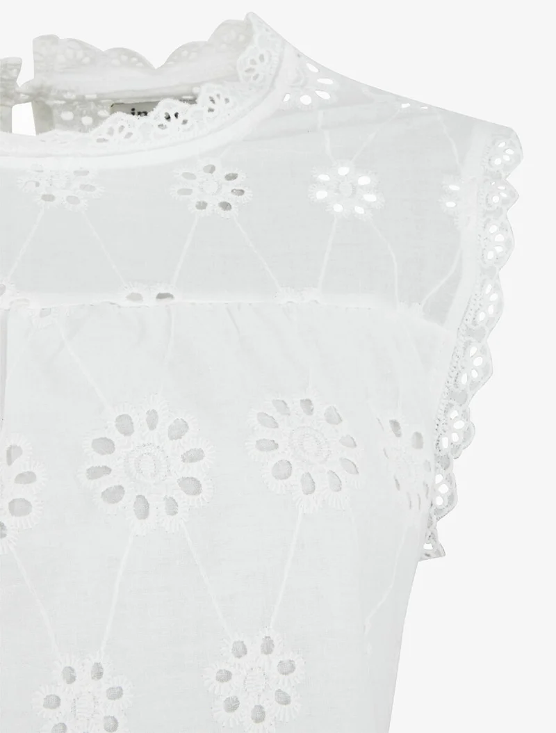Top droit en broderie anglaise - Blanc
