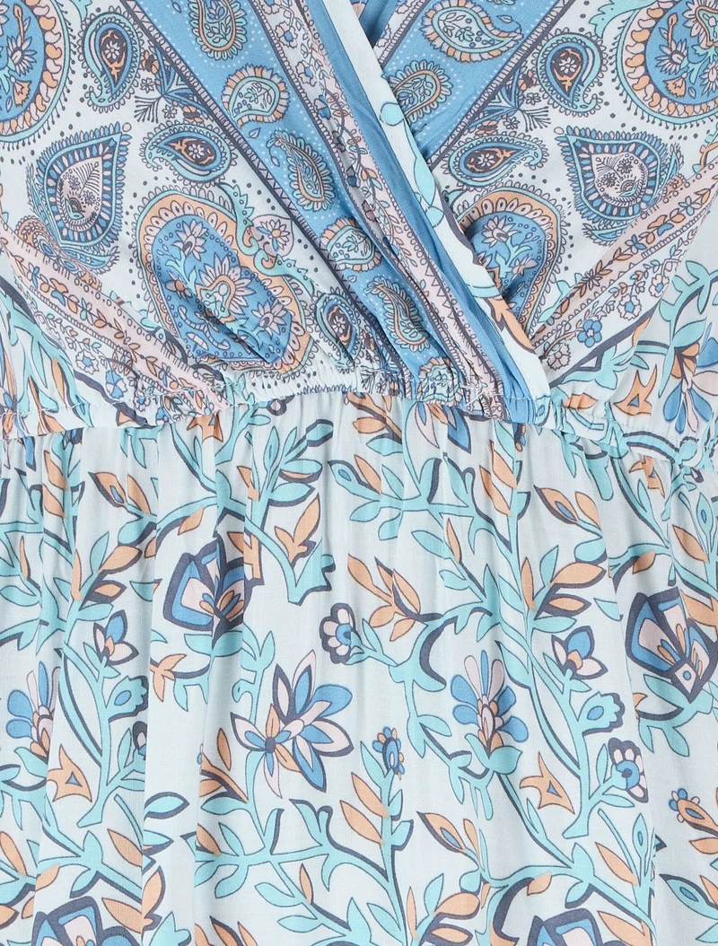 Robe imprimé foulard à manches volantées - Bleu ciel