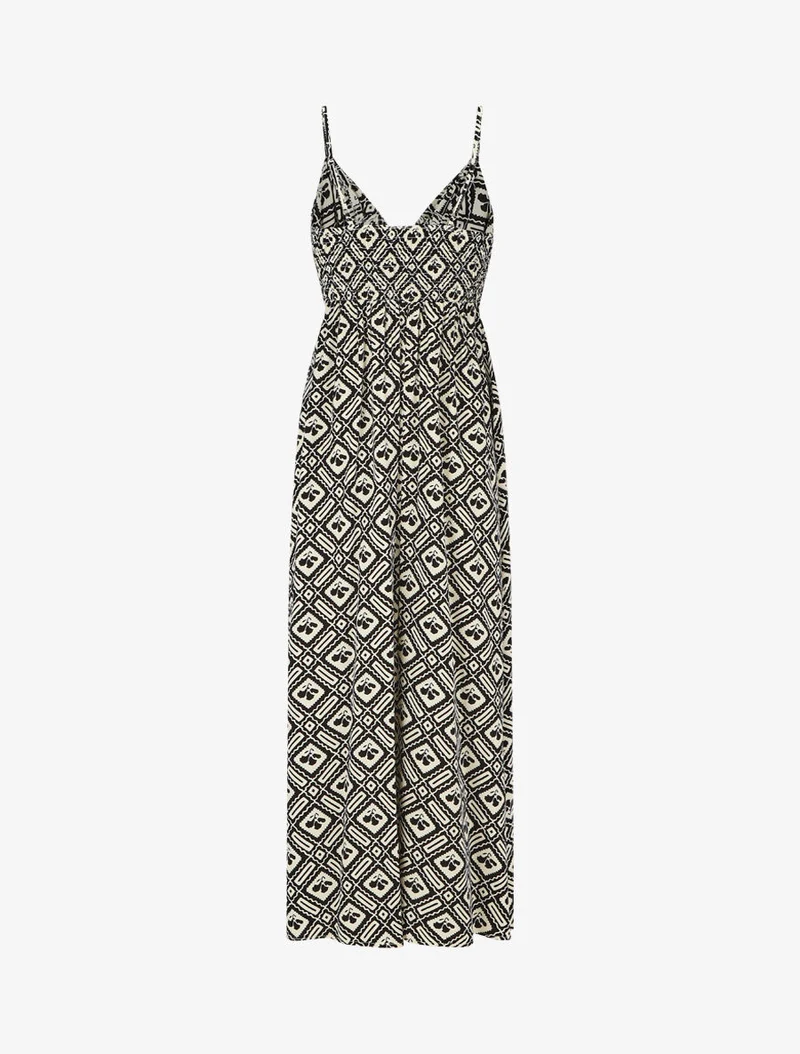 Robe longue à fines bretelles imprimé graphique - Noir