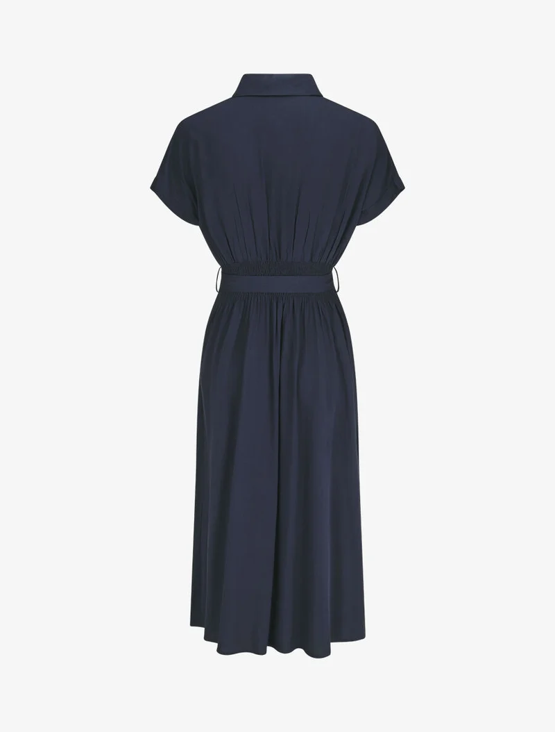 Robe chemise longue évasée et unie - Marine