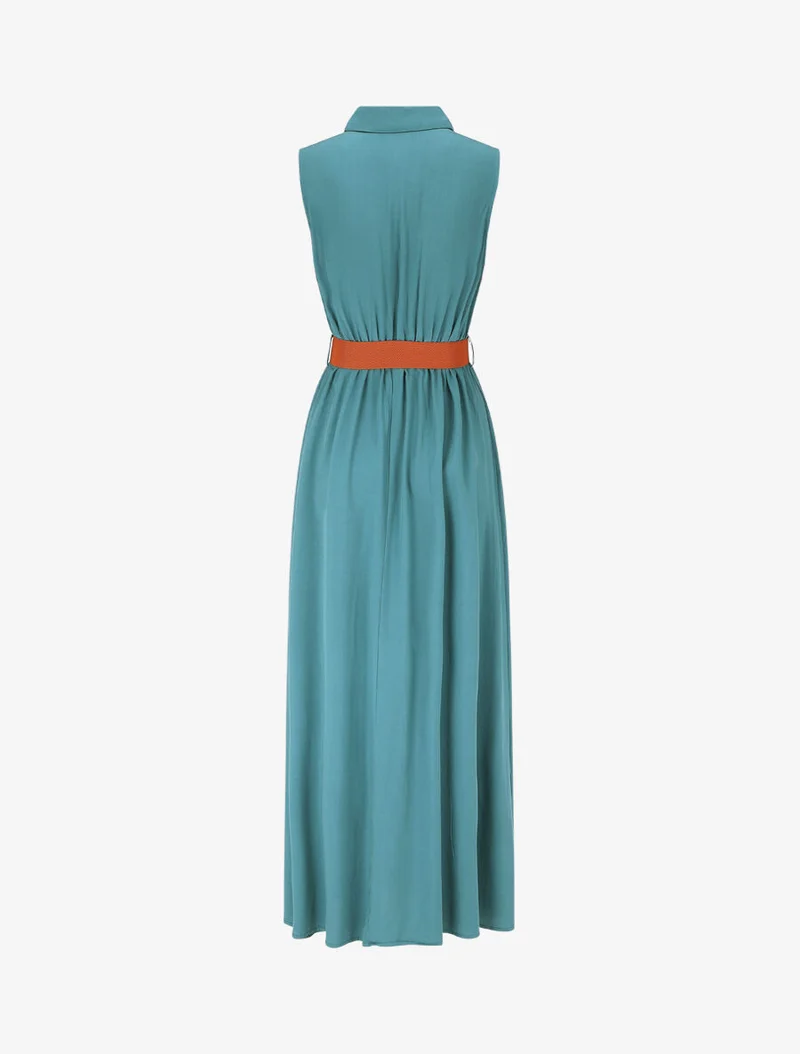 Robe longue unie sans manches - Bleu canard