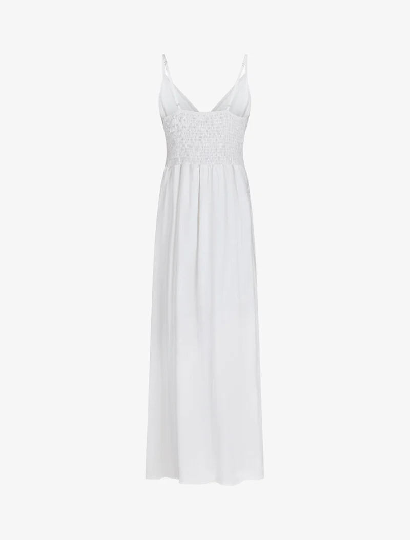 Robe longue unie à boutons décoratifs - Blanc