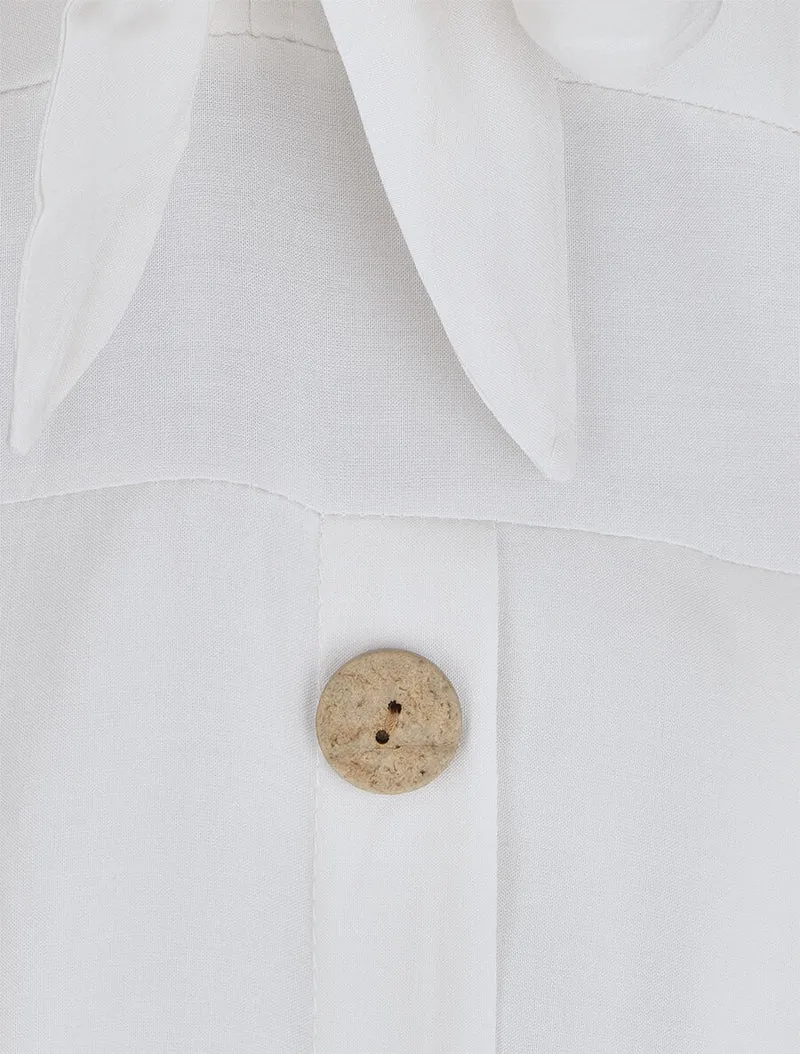 Robe longue unie à boutons décoratifs - Blanc