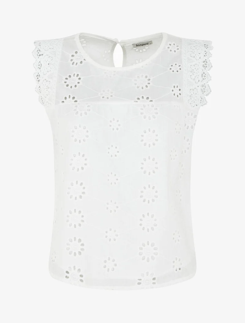 Top droit sans manches en broderie anglaise - Blanc