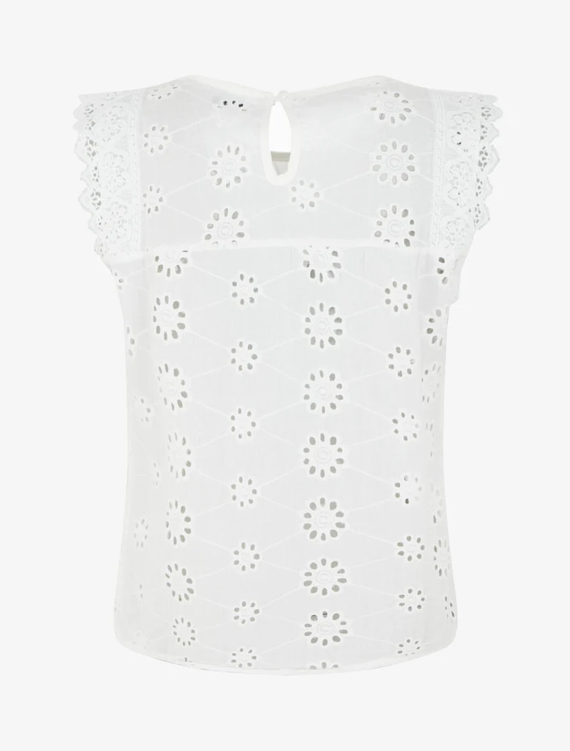 Top droit sans manches en broderie anglaise - Blanc