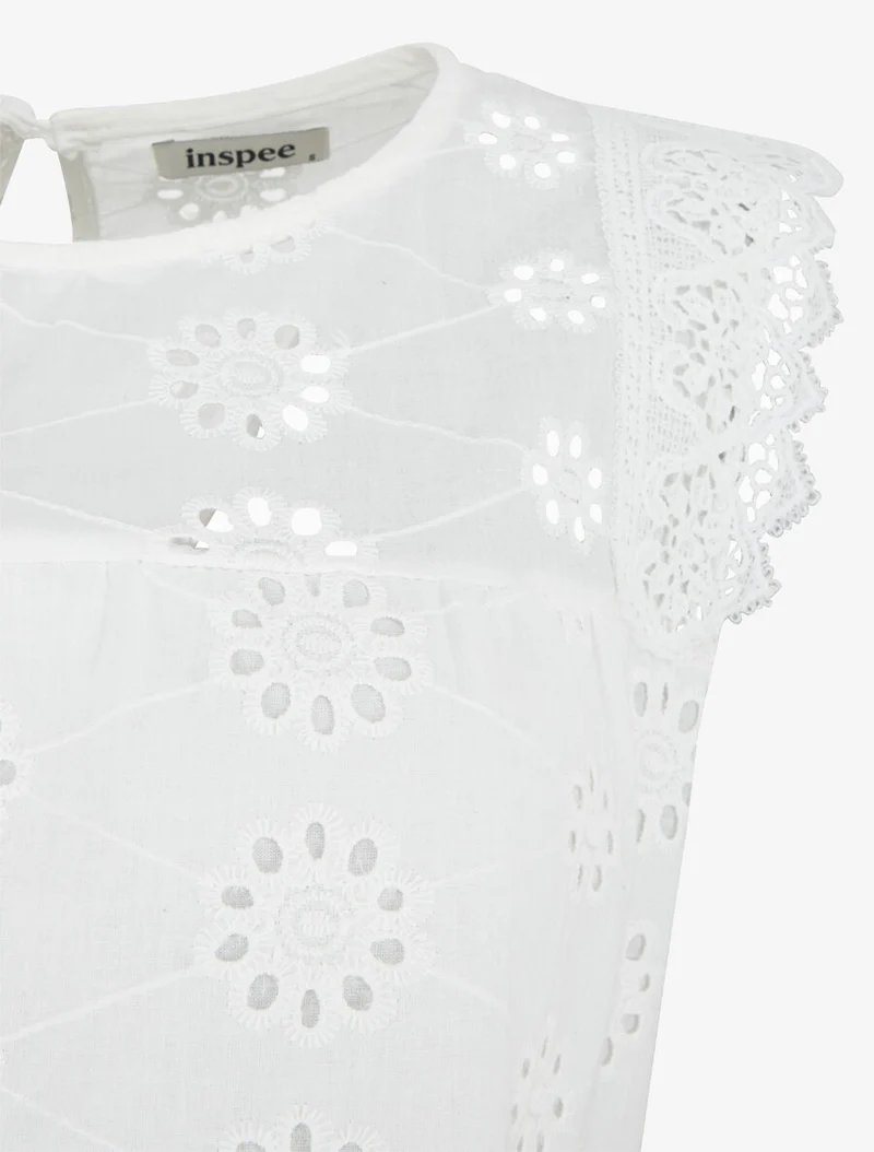Top droit sans manches en broderie anglaise - Blanc