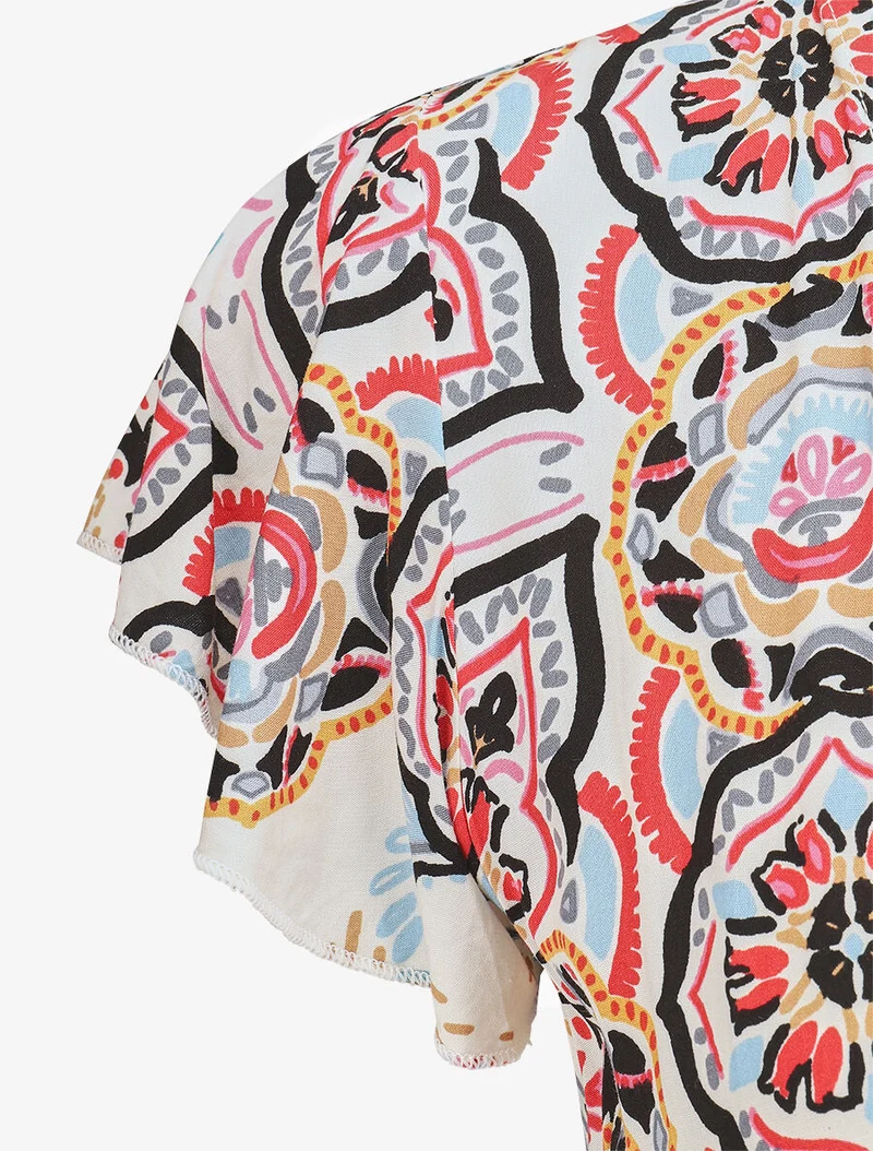 Robe longues motif floral à mancherons - Noir/blanc