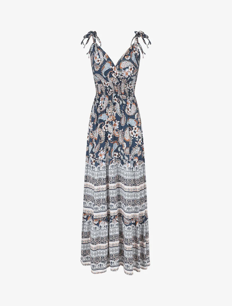 Robe longue imprimé foulard et mosaïque - Marine